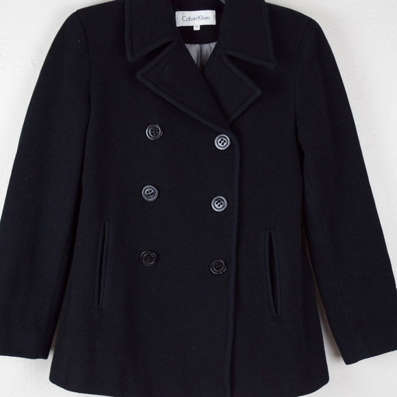 SOLD Calvin Klein Black Wool Double Breasted Coat - Picture 3 of 8